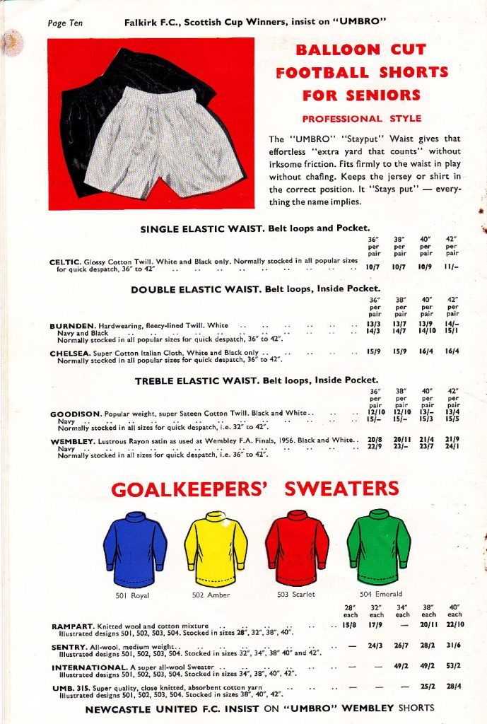 Umbro Catalogue 1957 True Colours Football Kits