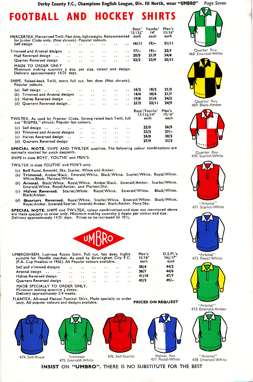 Umbro Catalogue 1957 True Colours Football Kits